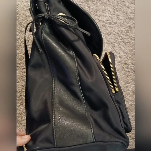 Kate Spade Vintage Black Nylon Backpack Canvas Leather Trim Gold Hardware - Picture 7 of 10